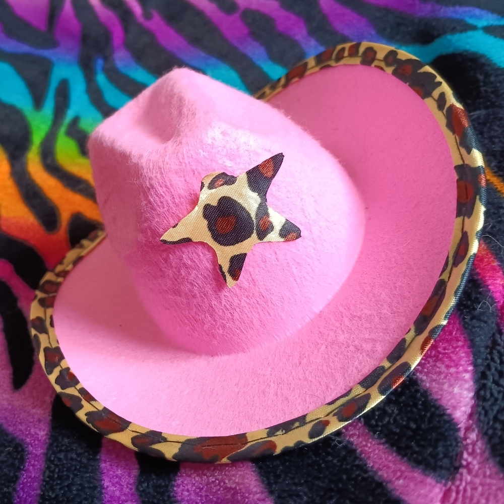 🩷*4/$15 Rubie's Pet Shop Pink Cowboy Hat Western Leopard Halloween Small Medium